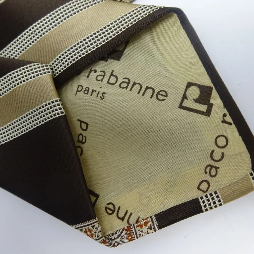 Paco Rabanne Vintage Brown Gold 70s Geometric Tie